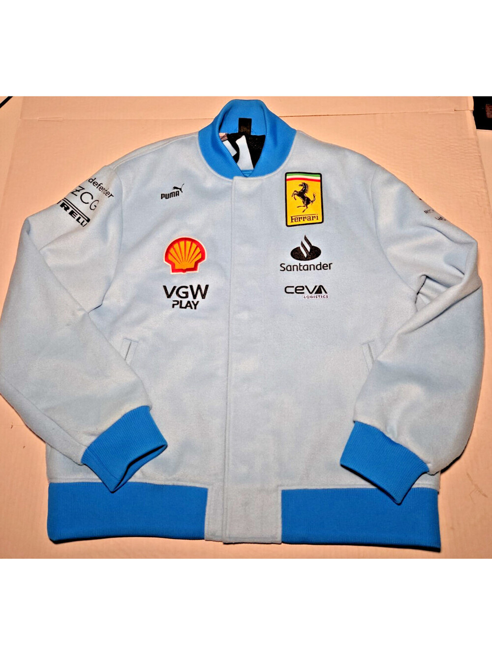 Puma Scuderia Ferrari Miami GP Limited Varsity Bomber Jacket Blue Men's Large F1